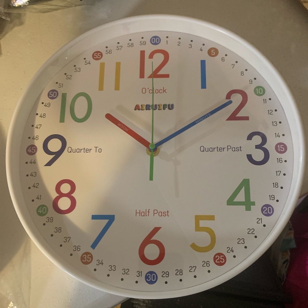 Colorful Learning Wall Clock for Kids - White Frame